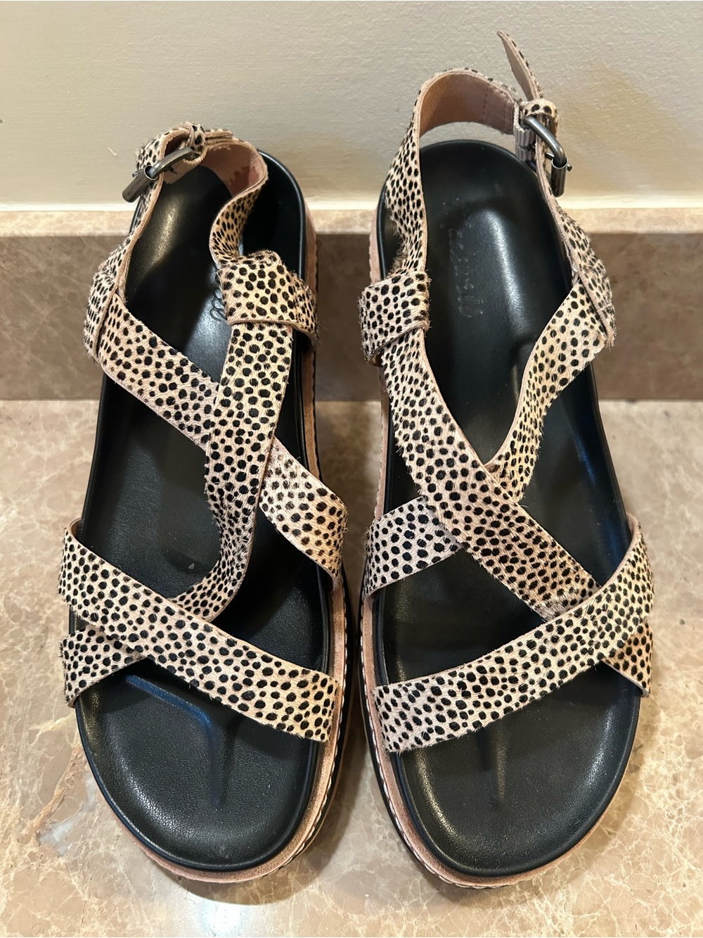 Madewell Women's Tan and Black Spotted Crossover Sandals